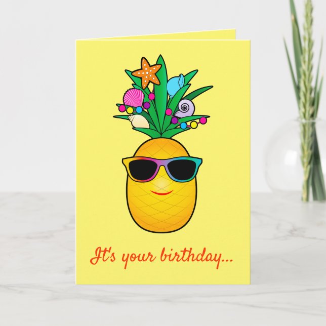 Tarjeta Cumpleaños!: Personalizado de piña tropical con so (Anverso)