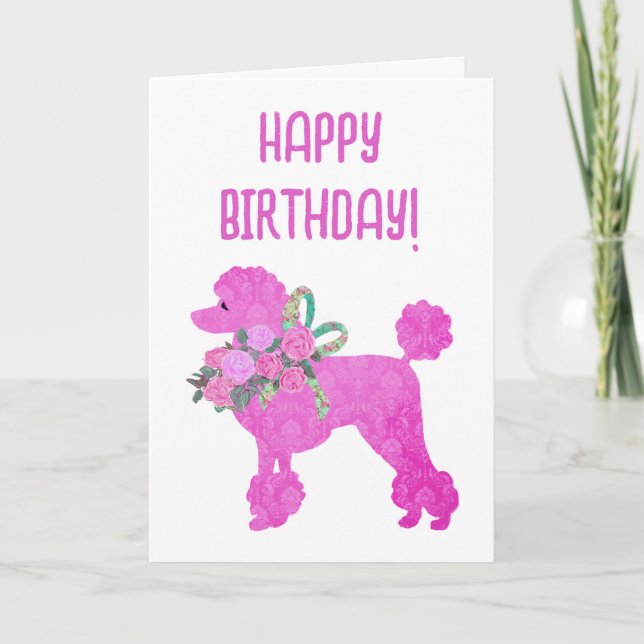 Tarjeta Cumpleaños personalizado de Pink Poodle (Anverso)