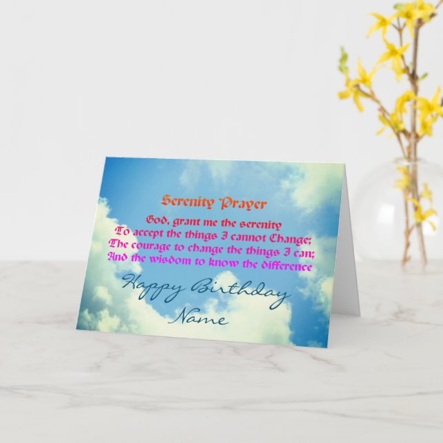 Tarjeta Cumpleaños personalizado de Serenity Prayer Blue S (flor amarilla)