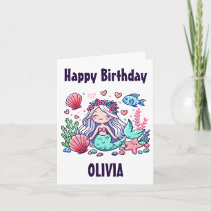 Tarjeta Cumpleaños personalizado de sirena de dibujos anim