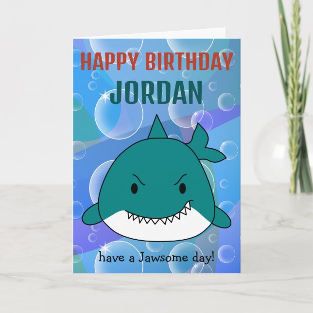 Tarjeta Cumpleaños Personalizado de Tiburón Jawsome (Anverso)