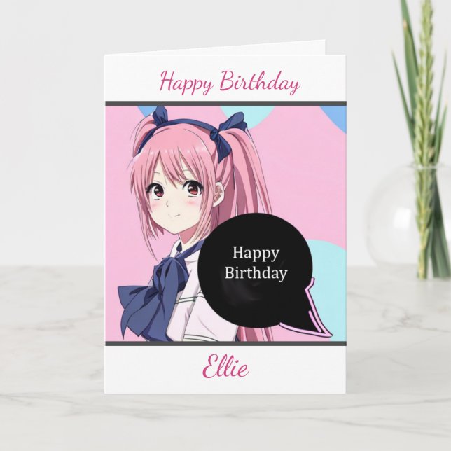 Tarjeta Cumpleaños personalizado de un Chica de anime (Anverso)
