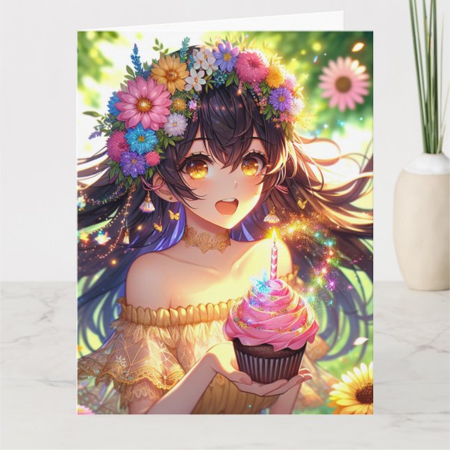 Tarjeta Cumpleaños personalizado de un Chica de anime de g (Anverso)