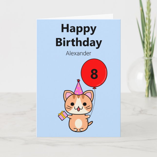 Tarjeta Cumpleaños personalizado de un gato lindo (Anverso)