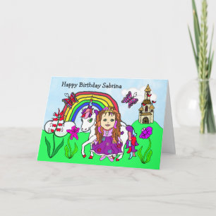 Tarjeta Cumpleaños personalizado de Unicornio y Princesa