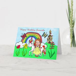Tarjeta Cumpleaños personalizado de Unicornio y Princesa