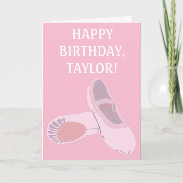 Tarjeta Cumpleaños personalizado de zapatos de ballet rosa (Anverso)
