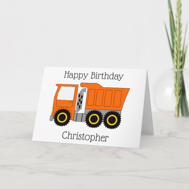 Tarjeta Cumpleaños personalizado del camión naranja (Anverso)