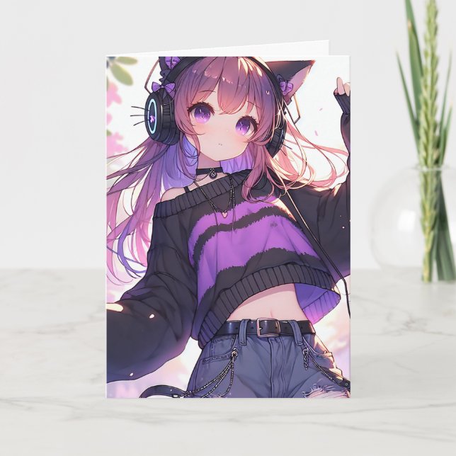 Tarjeta Cumpleaños Personalizado del Chica bonito Anime (Anverso)