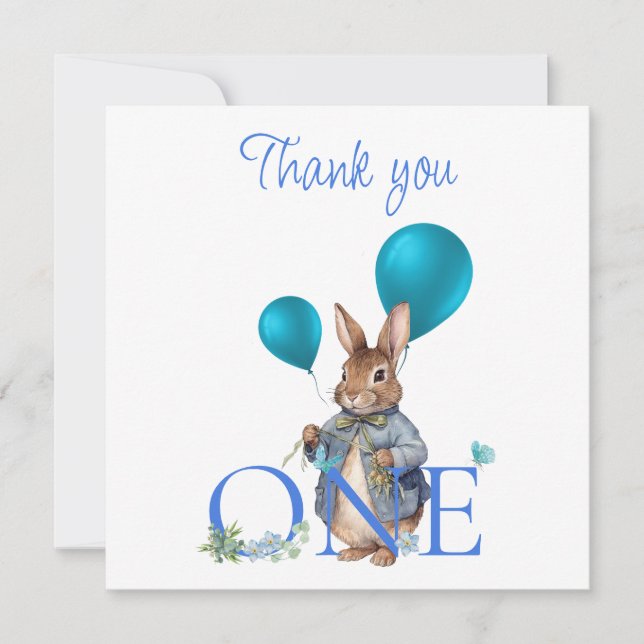Tarjeta Cumpleaños personalizado del conejo de primer año  (Anverso)