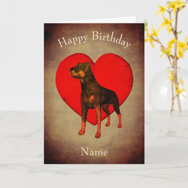 Tarjeta Cumpleaños Personalizado del Rottweiler Red Heart  (flor amarilla)