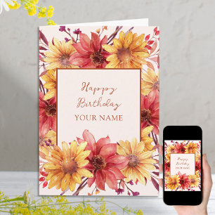 Tarjeta Cumpleaños Personalizado Floral de Otoño