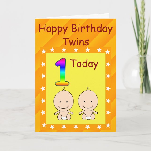 Tarjeta Cumpleaños Personalizado Gemelos 1er Año (Anverso)