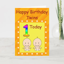 Tarjeta Cumpleaños Personalizado Gemelos 1er Año