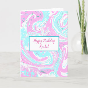 Tarjeta Cumpleaños personalizado Mármol rosa y azul