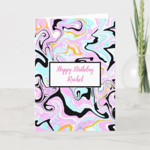 Tarjeta Cumpleaños personalizado   Mármol rosa y negro