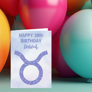 Tarjeta Cumpleaños personalizado morado de Tauro signo ast