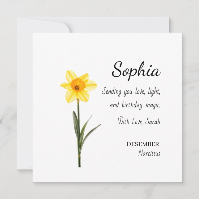 Tarjeta Cumpleaños Personalizado Narciso de Diciembre (Anverso)