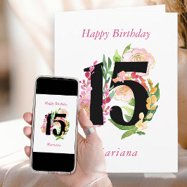 Tarjeta Cumpleaños Personalizado Número 15 Floral Chic