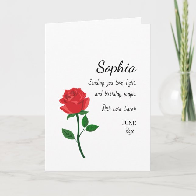 Tarjeta Cumpleaños Personalizado Rosa de Junio (Anverso)