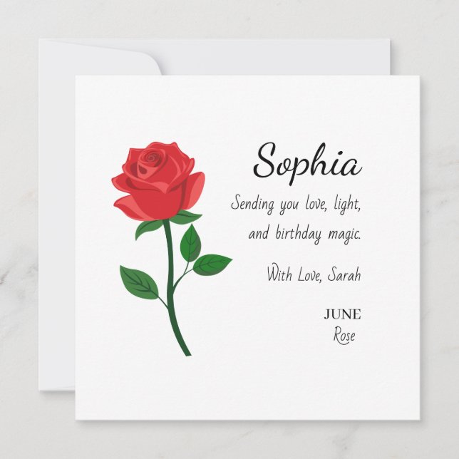 Tarjeta Cumpleaños Personalizado Rosa de Junio (Anverso)