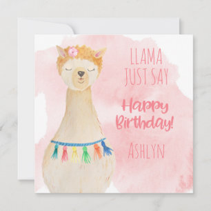 Tarjeta Cumpleaños personalizado rosa de llama linda niña