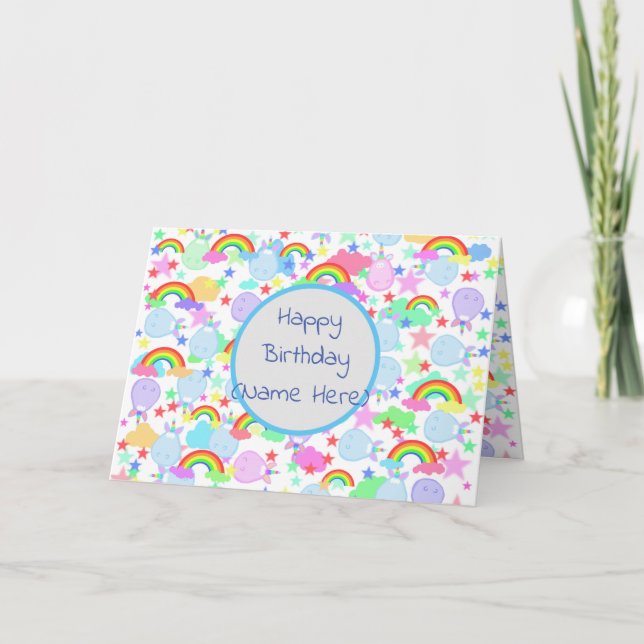 Tarjeta Cumpleaños Personalizado Unicornios y Arcoíris (Anverso)