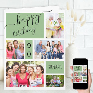 Tarjeta Cumpleaños personalizado verde collage de 5 fotos 