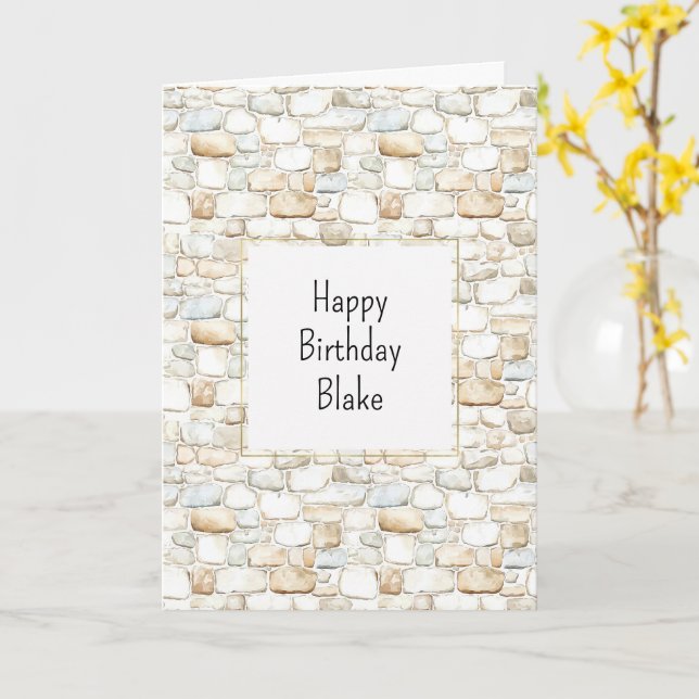 Tarjeta Cumpleaños Piedras Falsas Gris Blanco Crema (flor amarilla)