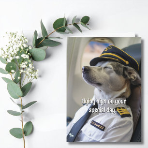 Tarjeta Cumpleaños Piloto de Aerolínea Perro Avión Diverti