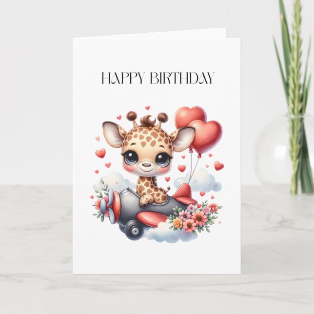 Tarjeta Cumpleaños piloto jirafa (Anverso)