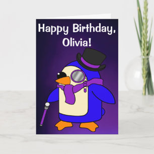 Tarjeta Cumpleaños Pingüino Deep Purple Violet personaliza