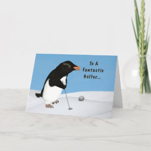 Tarjeta Cumpleaños, Pingüino humorístico jugando golf