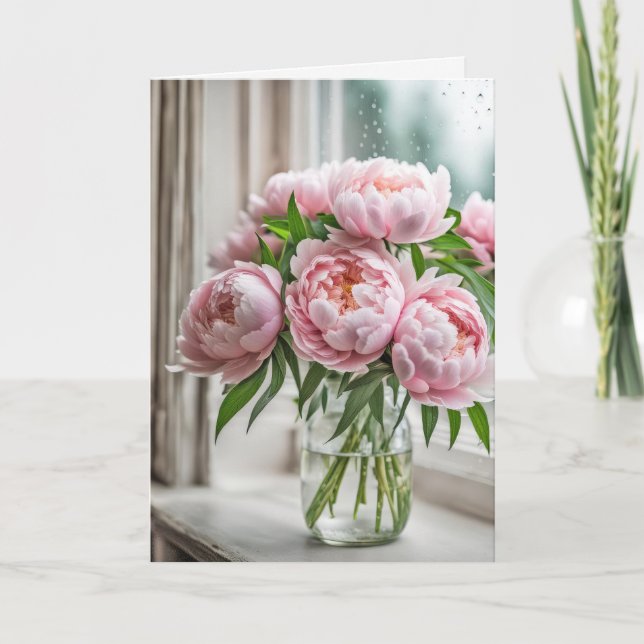 Tarjeta Cumpleaños Pink Peony Bouquet (Anverso)