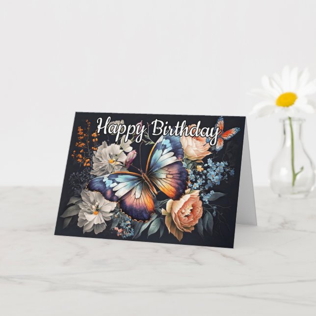 Tarjeta Cumpleaños | Pintura de mariposa vintage (Planta pequeña)