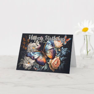 Tarjeta Cumpleaños   Pintura de mariposa vintage