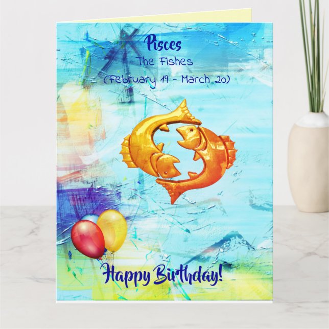 Tarjeta Cumpleaños Piscis -Peces (19 feb - 20 mar)  (Anverso)