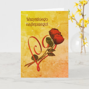 Tarjeta Cumpleaños polaco Sto Lat Red Roses Heart
