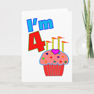 Tarjeta Cumpleaños preescolar "Soy 4" Pastel Adorable