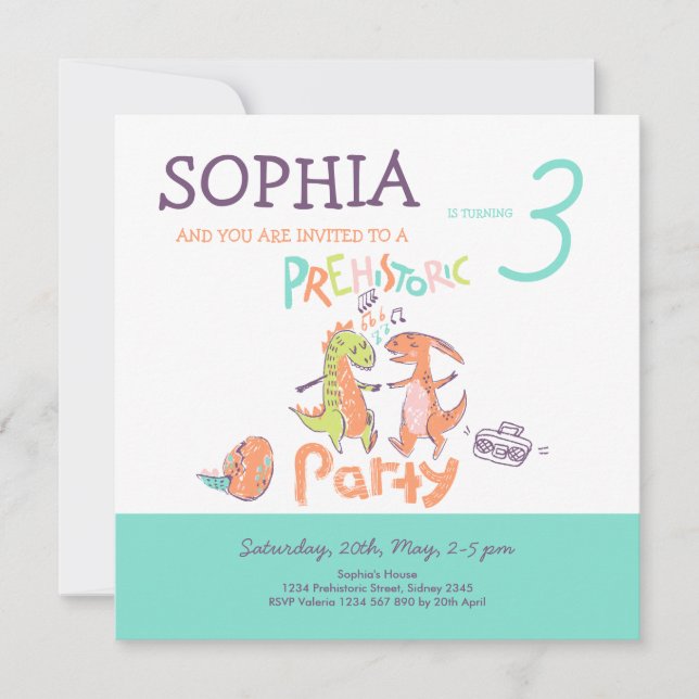 Tarjeta Cumpleaños Prehistoric Party Dinos (Anverso)