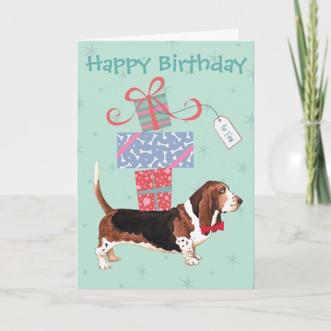 Tarjeta Cumpleaños Presenta El Hound Basset (Anverso)