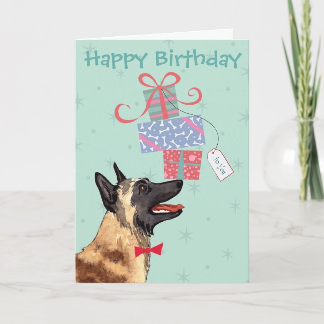 Tarjeta Cumpleaños Presenta Malinois (Anverso)