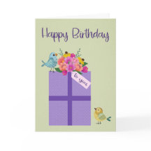 Cumpleaños presente con aves y flores