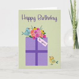 Tarjeta Cumpleaños presente con aves y flores