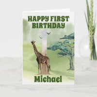 Cumpleaños Primero 1er Uno Safari Jirafa África