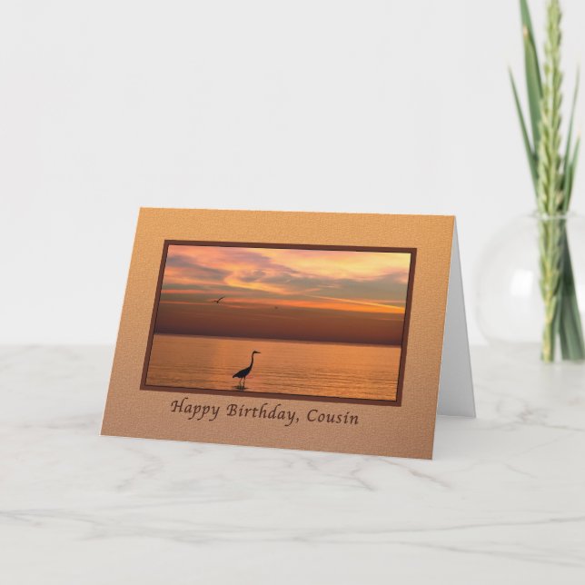 Tarjeta Cumpleaños, primo, vistas al océano al atardecer (Anverso)
