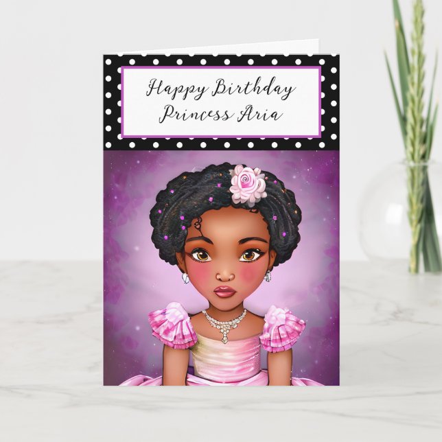 Tarjeta Cumpleaños | Princesa morada personalizada (Anverso)