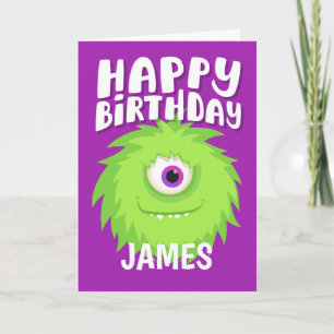 Tarjeta Cumpleaños Púrpura de Furry Monster