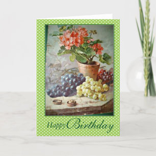 Tarjeta Cumpleaños púrpura de las uvas del verde rojo de