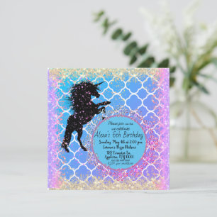 Tarjeta Cumpleaños Purpurinoso Starry Whimsical Unicornio